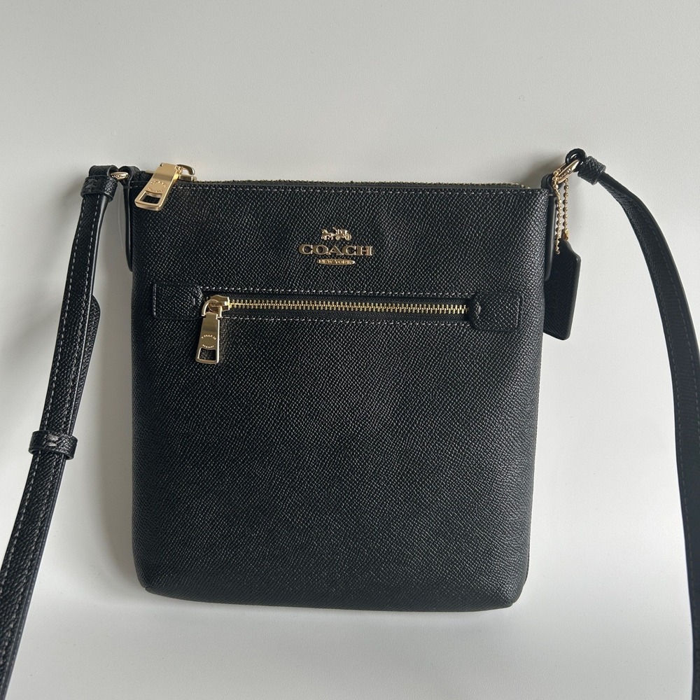 Coach Mini Rowan File Bag Black Crossgrain Leather Crossbody Excellent